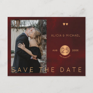 Carte Postale Faire-part Elégant bordeaux or mariage photo enregistrer la d