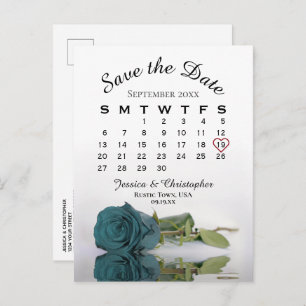 Carte Postale Faire-part Élégant calendrier du Mariage Rose Turquoise Enreg