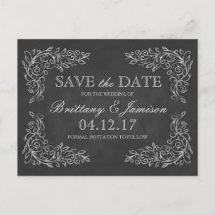 Carte Postale Faire-part Elégant Chalkboard Filigree Wedding Enregistrer la