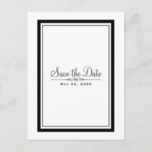 Carte Postale Faire-part Élégant Chic Mariage Blanc & Noir Save the Date