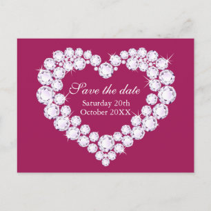 Carte Postale Faire-part Élégant cœur de diamant pour sauver la date rose v