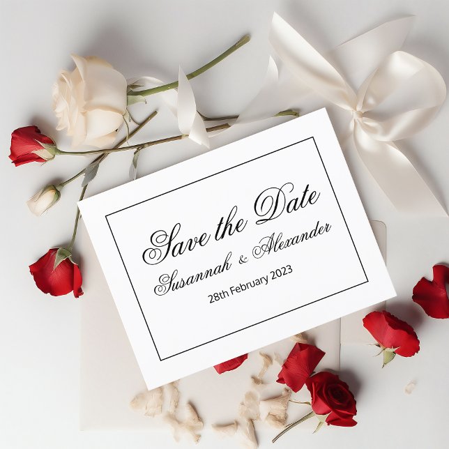 Carte Postale Faire-part Élégant Contemporain Noir et Blanc Save the Date (Créateur téléchargé)