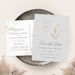 Carte Postale Faire-part Élégant Coquillage de Conque en Or pour Mariage, E