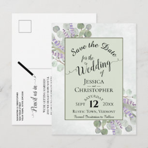 Carte Postale Faire-part Élégant Enregistrer la date Eucalyptus & Lavender 