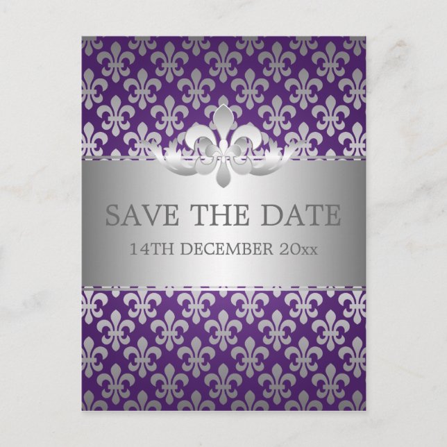Carte Postale Faire-part Élégant Enregistrer La Date Fleur De Lis Purple (Devant)