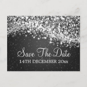Carte Postale Faire-part Élégant Enregistrer La Date Sparkling Wave Black