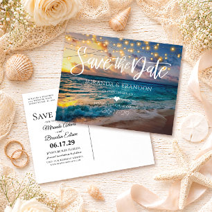 Carte Postale Faire-part Elégant été Sunset Beach Mariage Enregistrer la da