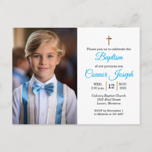 Carte Postale Faire-part Élégant événement de baptême personnalisé photo