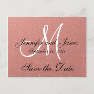 Carte Postale Faire-part Elégant Faux Rose Gold Foil Enregistrer la date