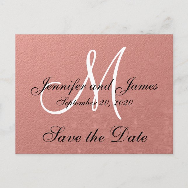 Carte Postale Faire-part Élégant Faux Rose Gold Foil Save the Date (Devant)