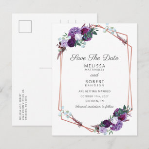 Carte Postale Faire-part Élégant Géométrique Floral Violet Enregistrer la D