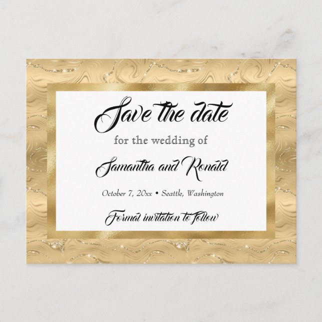 Carte Postale Faire-part Elégant Gold Faux Foil Wedding Enregistrer la date (Devant)