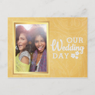 Carte Postale Faire-part Elegant Gold Gay Lesbian Enregistrer la date Photo