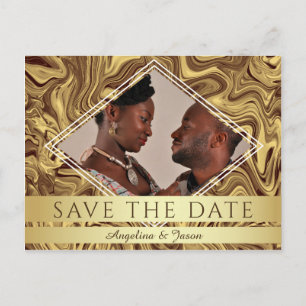Carte Postale Faire-part Elegant Gold Photo Wedding Save The Date