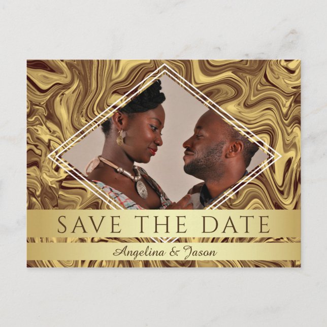 Carte Postale Faire-part Elegant Gold Photo Wedding Save The Date (Devant)