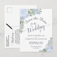 Elégant mariage bleu floral Dusty Enregistrer la d