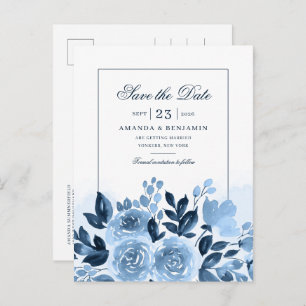 Carte Postale Faire-part Elégant Mariage d'aquarelle bleu-dusty Floral