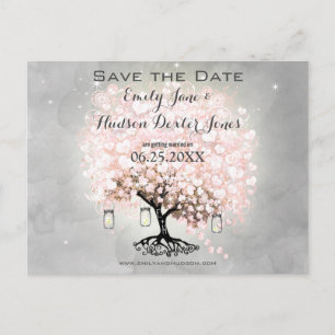 Carte Postale Faire-part Élégant Mariage de feuille de coeur rose pâle