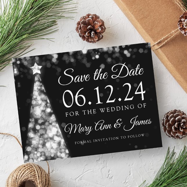 Carte Postale Faire-part Élégant Mariage de Noël Argent Save The Date (Elegant Silver Christmas Wedding Save The Date Announcement Postcard)