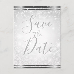 Carte Postale Faire-part Élégant Mariage d'Hiver à Étincelles Blanches, Enr
