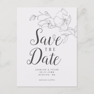 Carte Postale Faire-part Elégant Mariage Fleur Magnolia Enregistrer la date