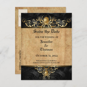 Carte Postale Faire-part Elégant mariage halloween enregistrer la date cart