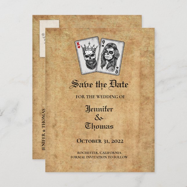 Carte Postale Faire-part Elégant mariage halloween enregistrer la date cart (Devant / Derrière)