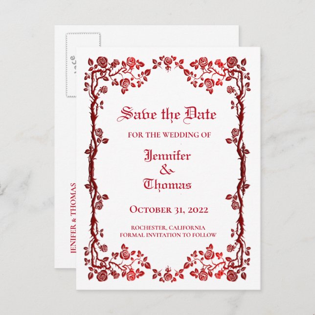 Carte Postale Faire-part Elégant mariage halloween enregistrer la date cart (Devant / Derrière)