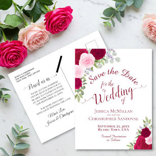 Carte Postale Faire-part Élégant mariage Magenta & Roses roses roses rose E