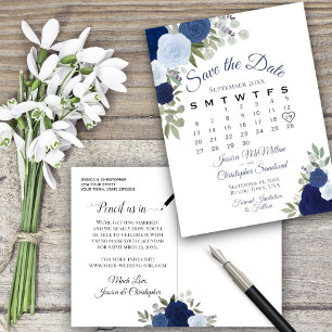 Carte Postale Faire-part Elégant mariage Rose bleu Enregistrer le calendrie