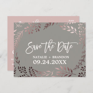 Carte Postale Faire-part Elégant mariage Rose or et gris Enregistrer la dat