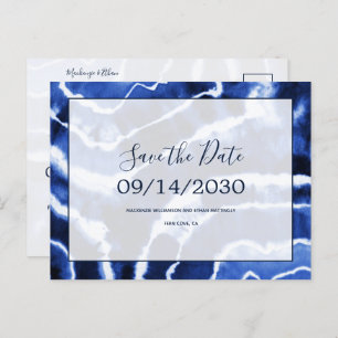 Carte Postale Faire-part Elégant Marine Marble Tie Dye Mariage Enregistrer