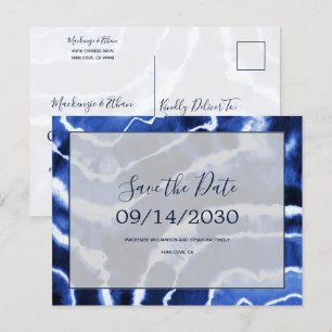 Carte Postale Faire-part Élégant Marine Marbré Tie Dye Mariage Enregistrer 