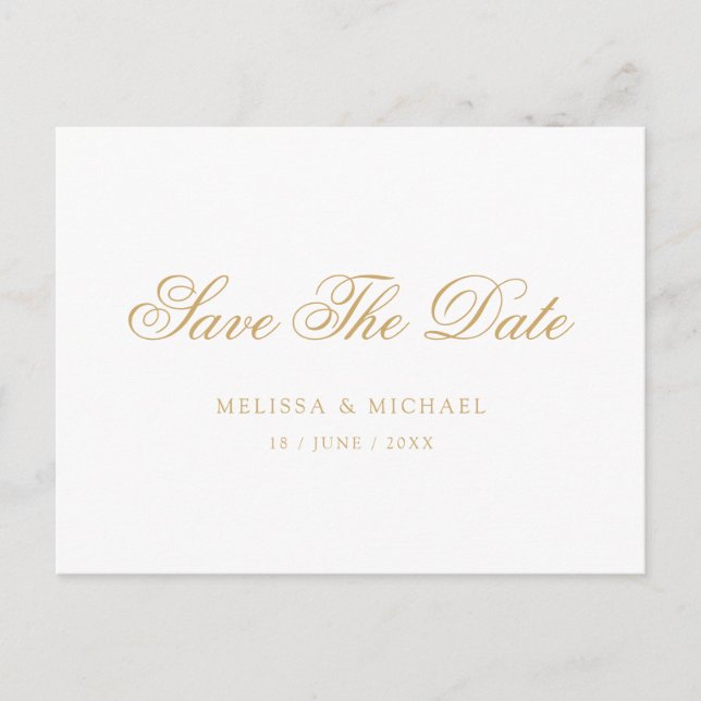 Carte Postale Faire-part Élégant minimal Gold Script Wedding Enregistrer La (Devant)