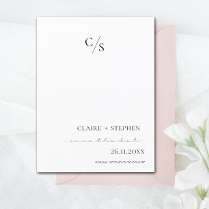 Carte Postale Faire-part Élégant Minimaliste Monogramme Mariage Noir Blanc 