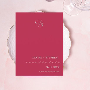 Carte Postale Faire-part Élégant minimaliste Monogramme Script Magenta Mari