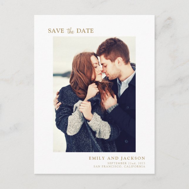 Carte Postale Faire-part Élégant moderne Enregistrer la date Photo Minimali (Devant)