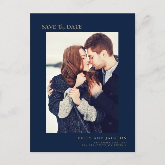 Carte Postale Faire-part Élégant moderne Enregistrer la date Photo Minimali (Devant)