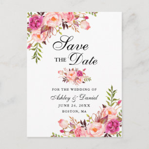 Carte Postale Faire-part Élégant Moderne Fleurs Roses Save the Date