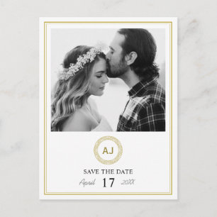 Carte Postale Faire-part Élégant Moderne Photo de Mariage Or Save the Date