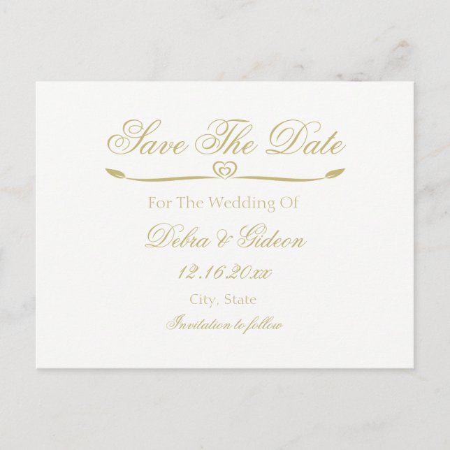 Carte Postale Faire-part Élégant Monogramme Blanc et Or Save the Date (Devant)