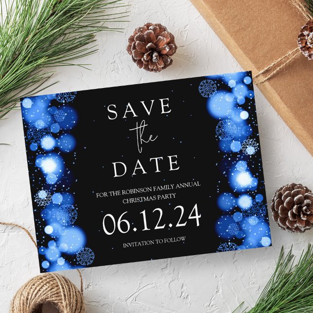 Carte Postale Faire-part Élégant Noël Enregistrer La Date Or Hiver Nuit  (Elegant Christmas Save The Date Gold Winter Navy Announcement Postcard)