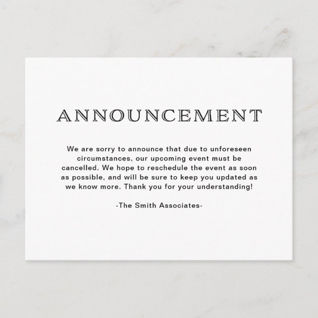 Carte Postale Faire-part Élégant noir et blanc de base (Devant)