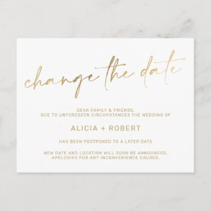Carte Postale Faire-part Élégant or feuille blanc mariage changer la date