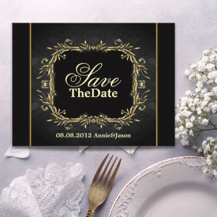 Carte Postale Faire-part Elegant Or noir formel mariage enregistrer la date