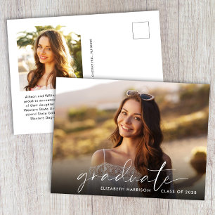 Carte Postale Faire-part Élégant Photo de remise de diplôme en écriture bla
