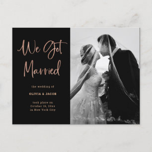 Carte Postale Faire-part Elégant Rose Gold sur noir Mariage photo