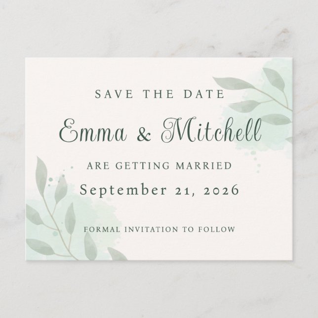 Carte Postale Faire-part Elegant Sage Green Botanical Wedding Save the Date (Devant)