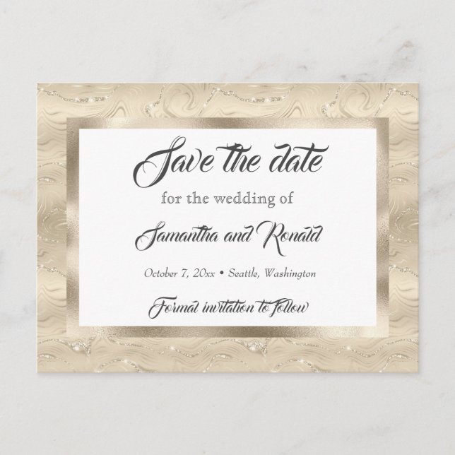 Carte Postale Faire-part Elégant Sandy Gold Faux Foil Wedding Enregistrer l (Devant)