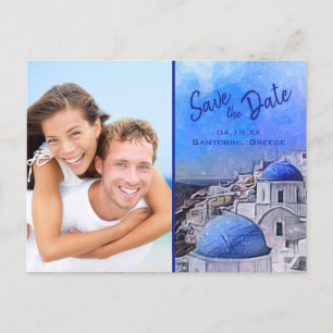 Carte Postale Faire-part Elégant Santorini Grèce Watercolor Mariage photo